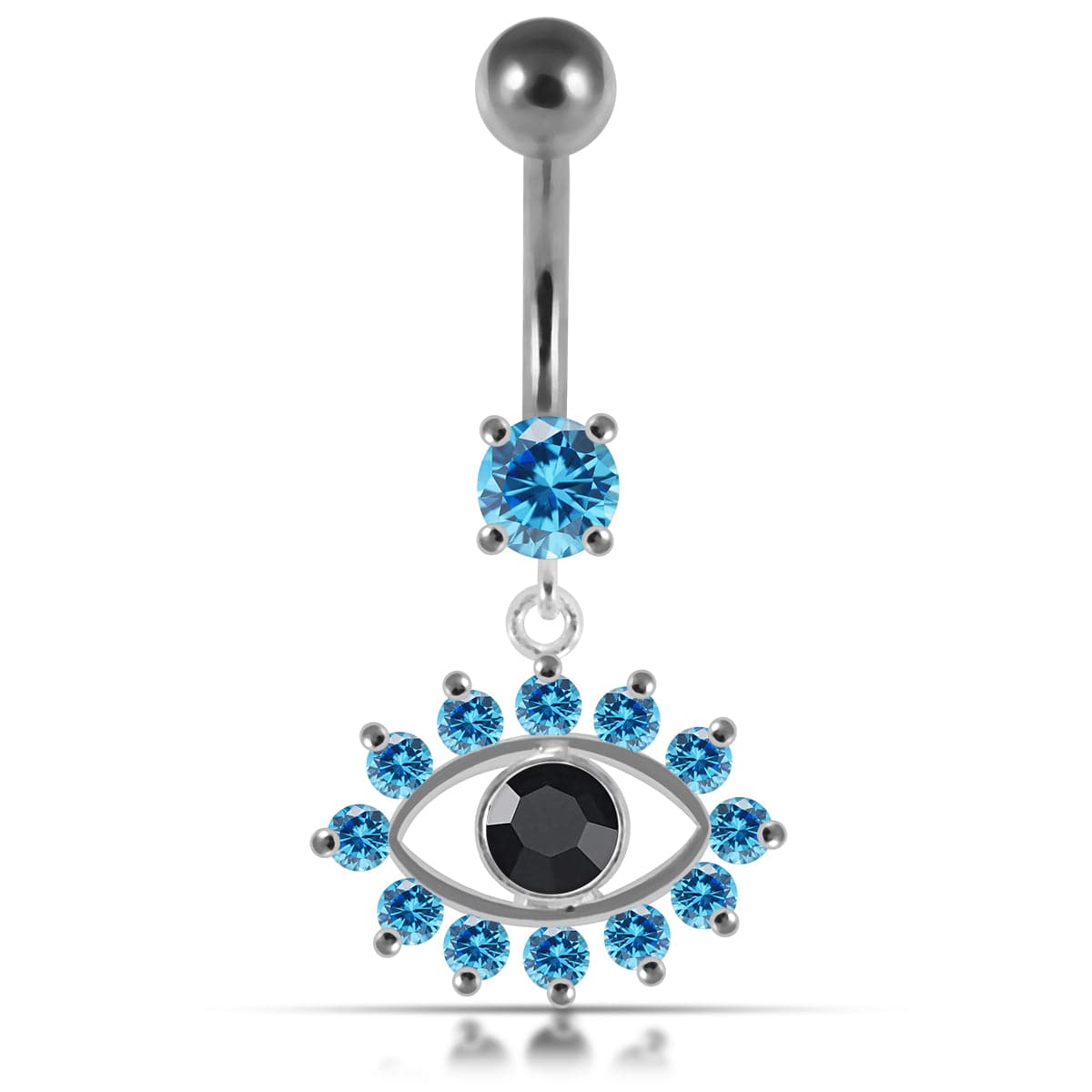 925 Sterling Silver Blue Eye Catching Stone Studded Belly Ring