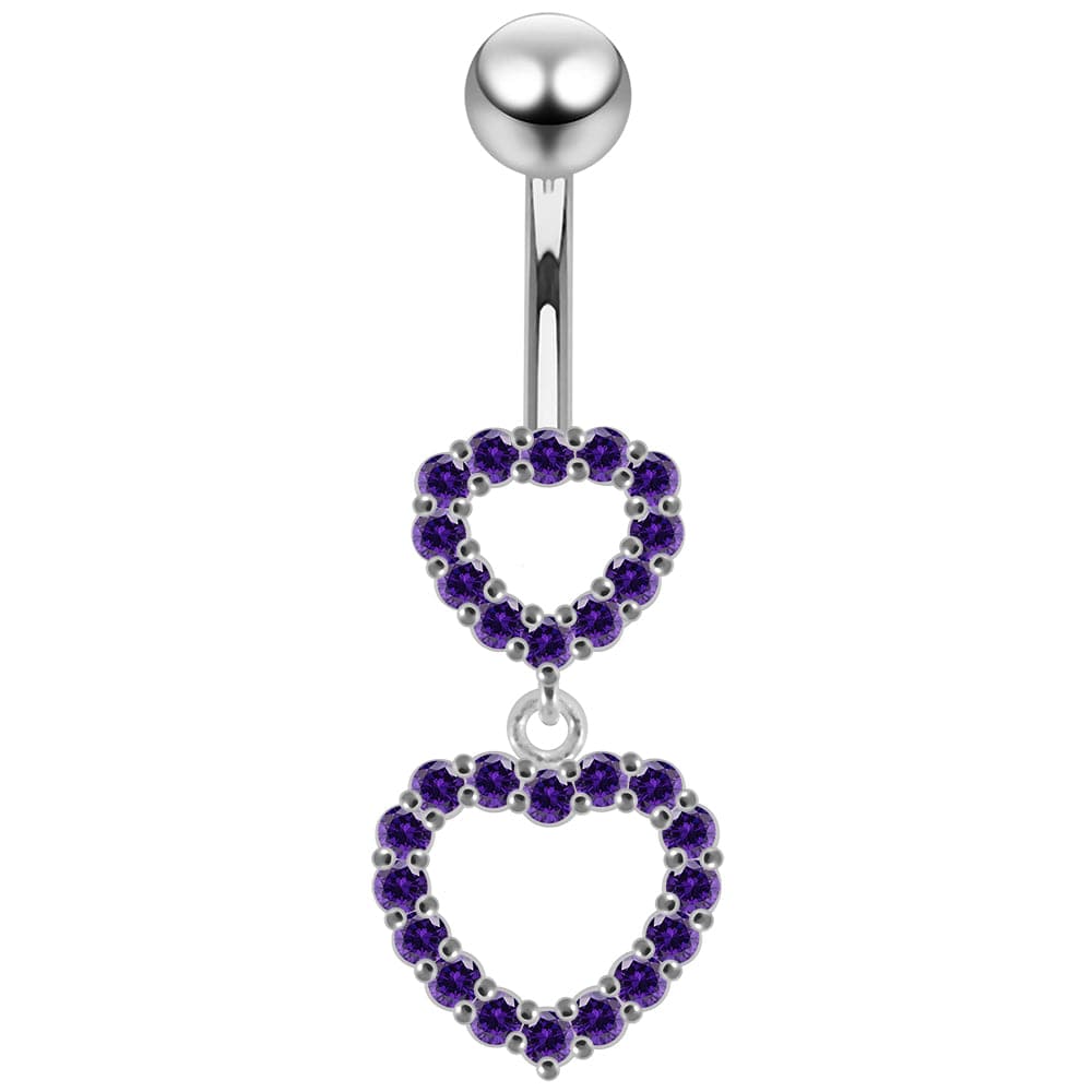 925 Sterling Silver Double Heart Dangling Belly Ring