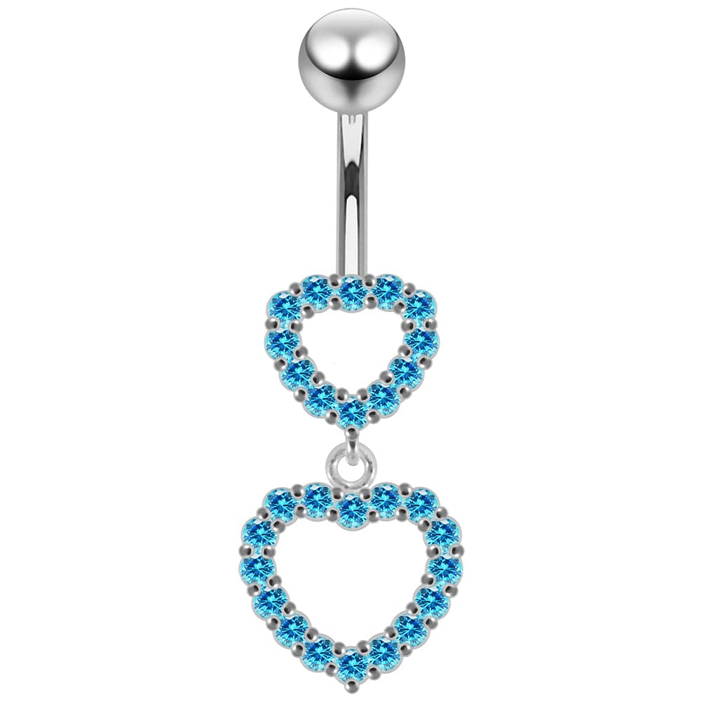 925 Sterling Silver Double Heart Dangling Belly Ring