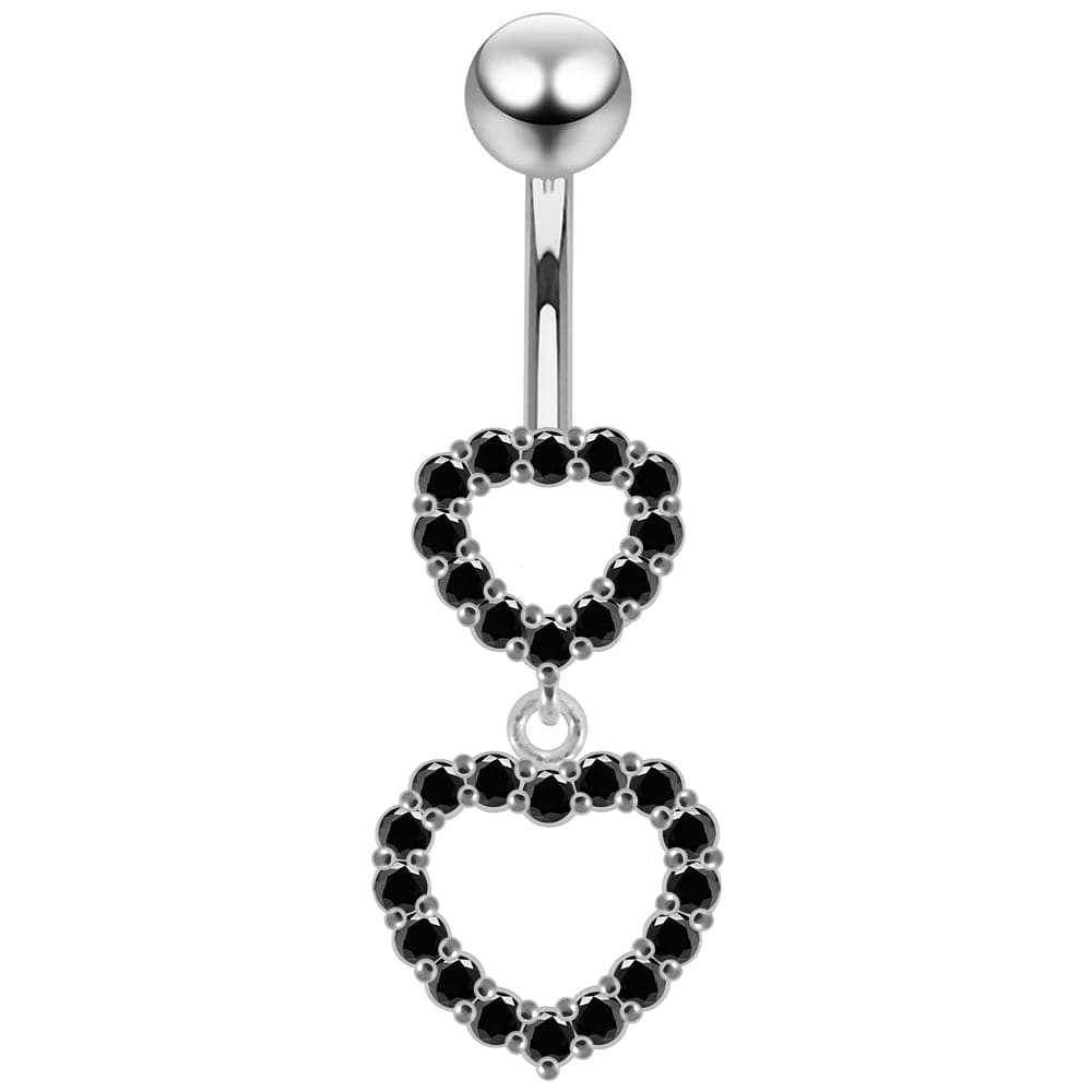 925 Sterling Silver Double Heart Dangling Belly Ring