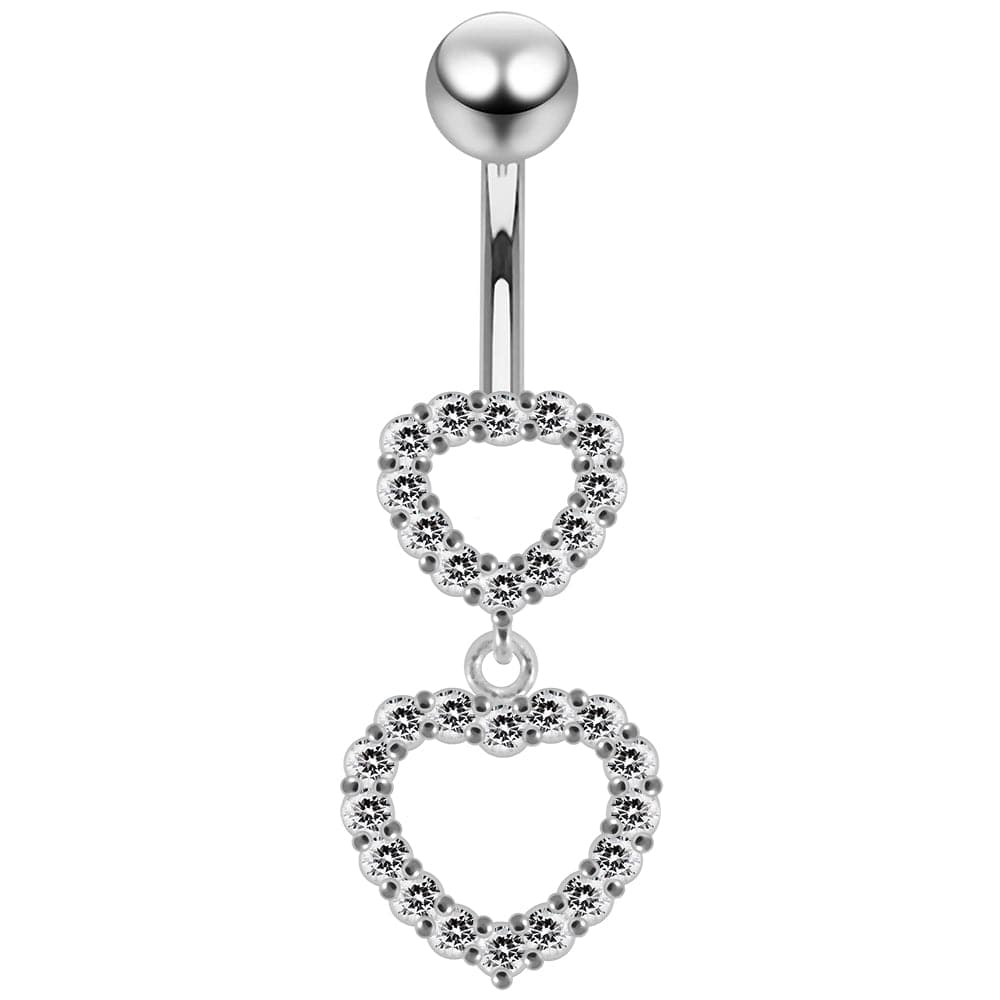 925 Sterling Silver Double Heart Dangling Belly Ring
