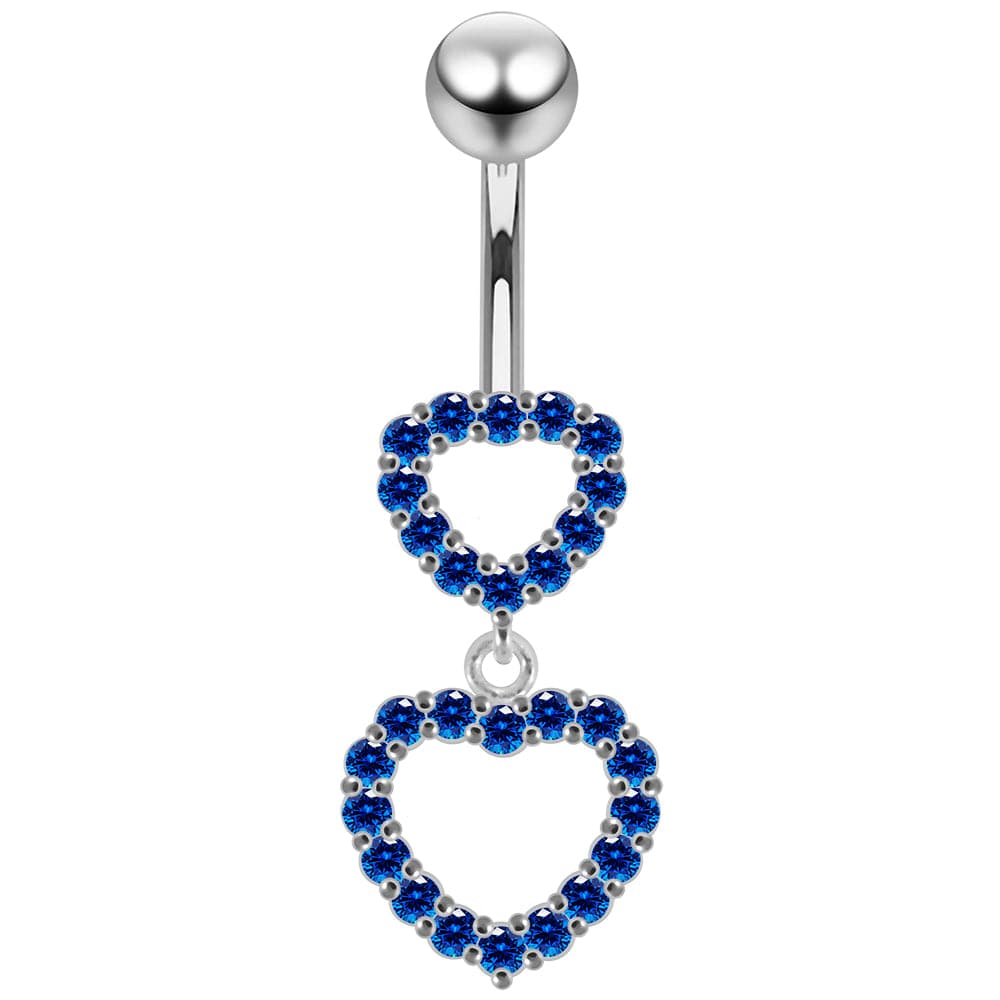 925 Sterling Silver Double Heart Dangling Belly Ring