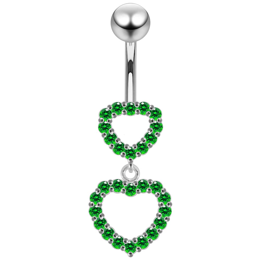 925 Sterling Silver Double Heart Dangling Belly Ring