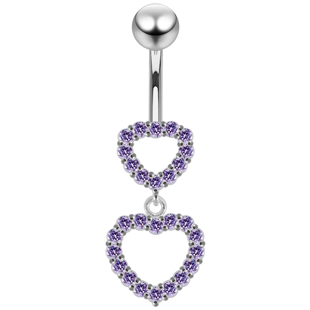 925 Sterling Silver Double Heart Dangling Belly Ring