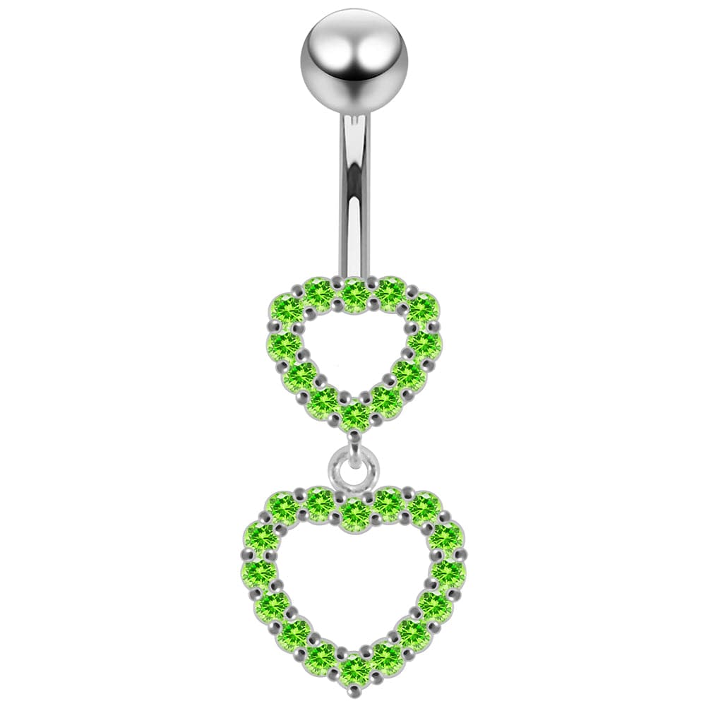 925 Sterling Silver Double Heart Dangling Belly Ring