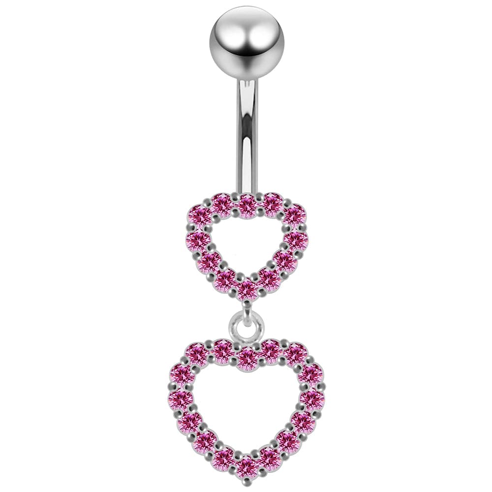 925 Sterling Silver Double Heart Dangling Belly Ring