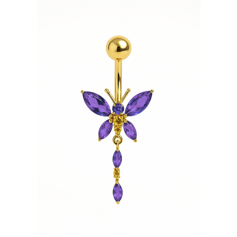 925 Sterling Silver Gold Plated Butterfly Dangling Belly Ring