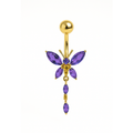 925 Sterling Silver Gold Plated Butterfly Dangling Belly Ring