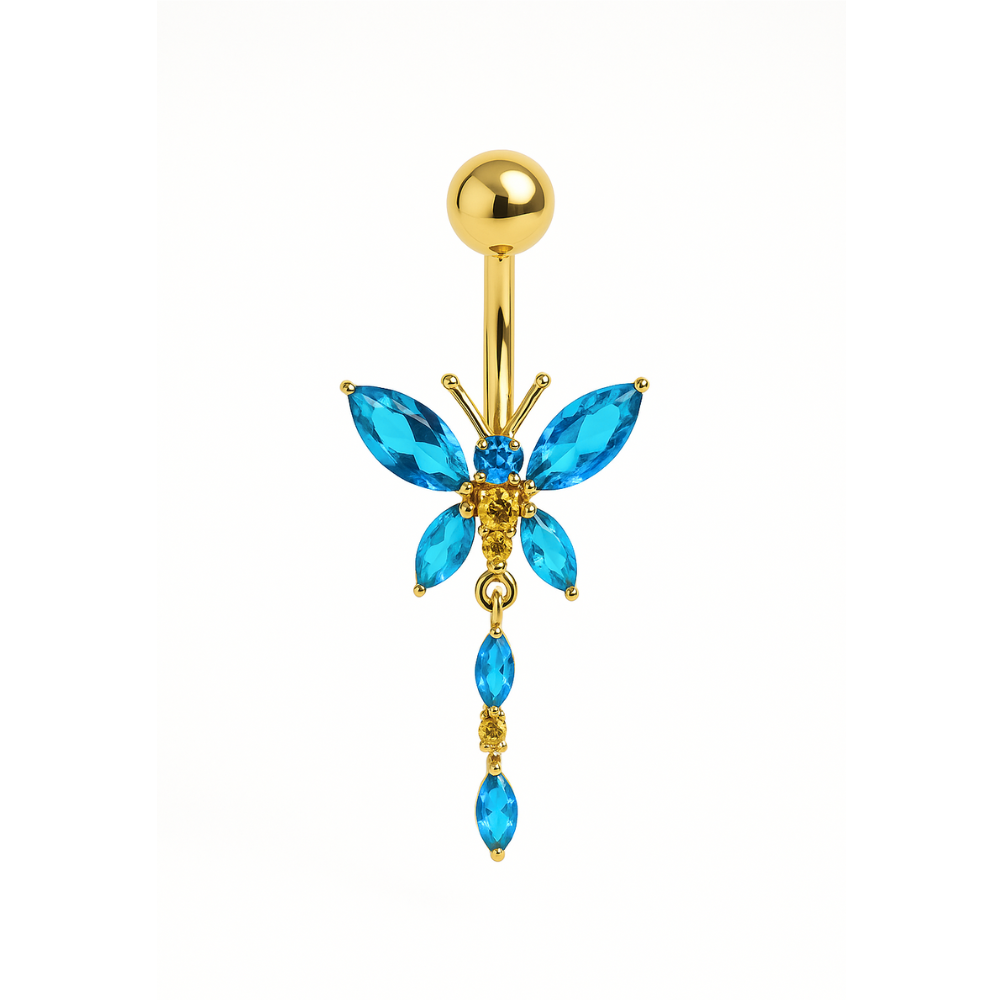 925 Sterling Silver Gold Plated Butterfly Dangling Belly Ring