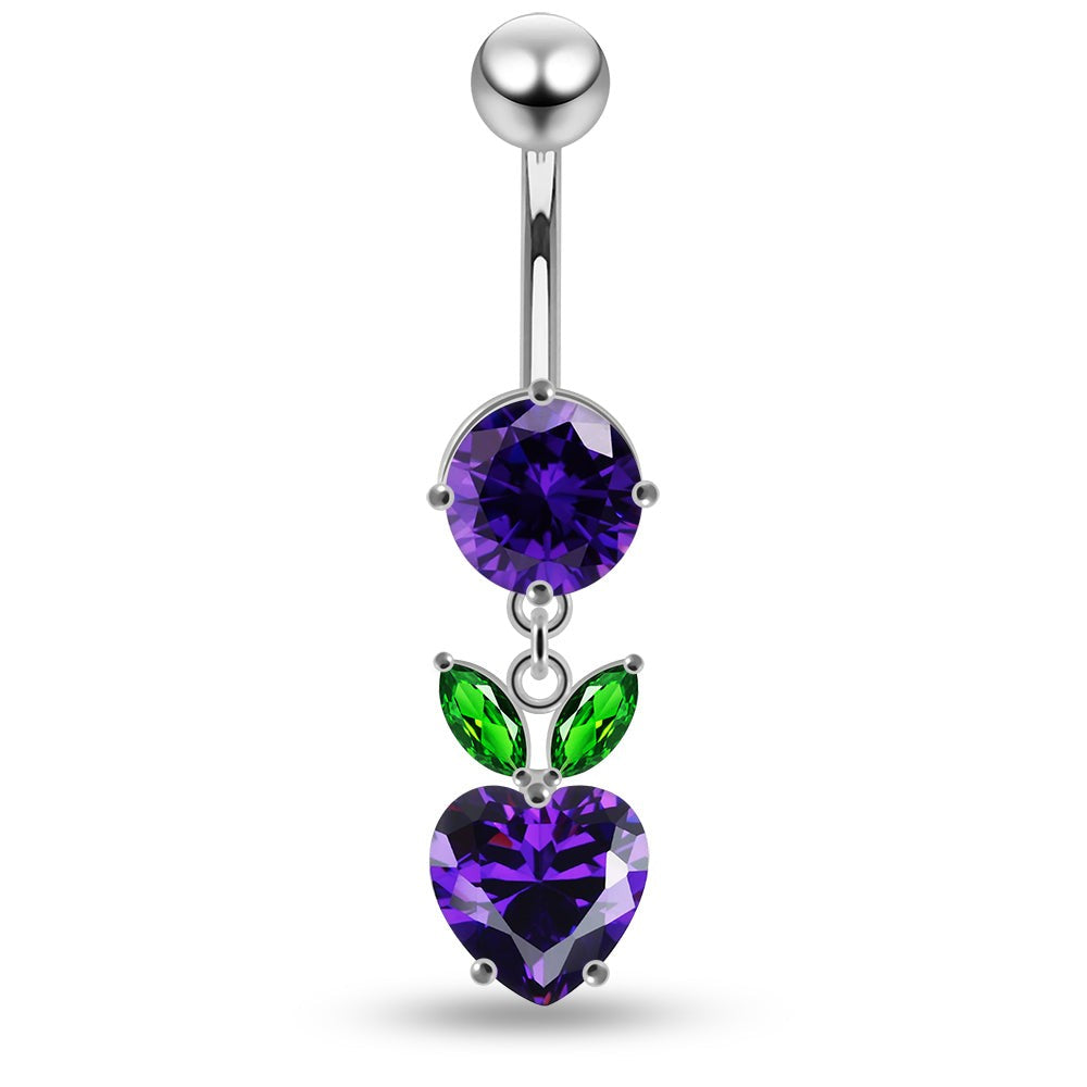 925 Sterling Silver Jewelled Fashion Cherry Heart Navel Belly Piercing