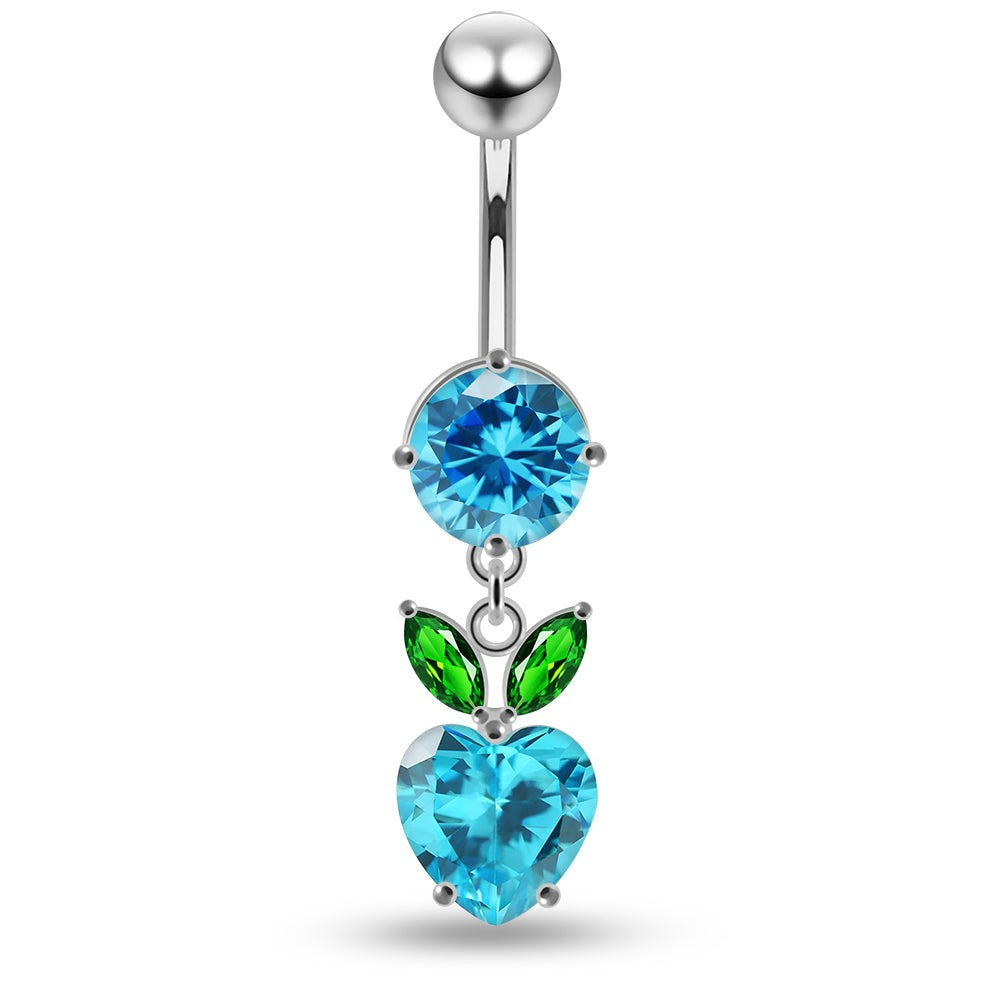 925 Sterling Silver Jewelled Fashion Cherry Heart Navel Belly Piercing