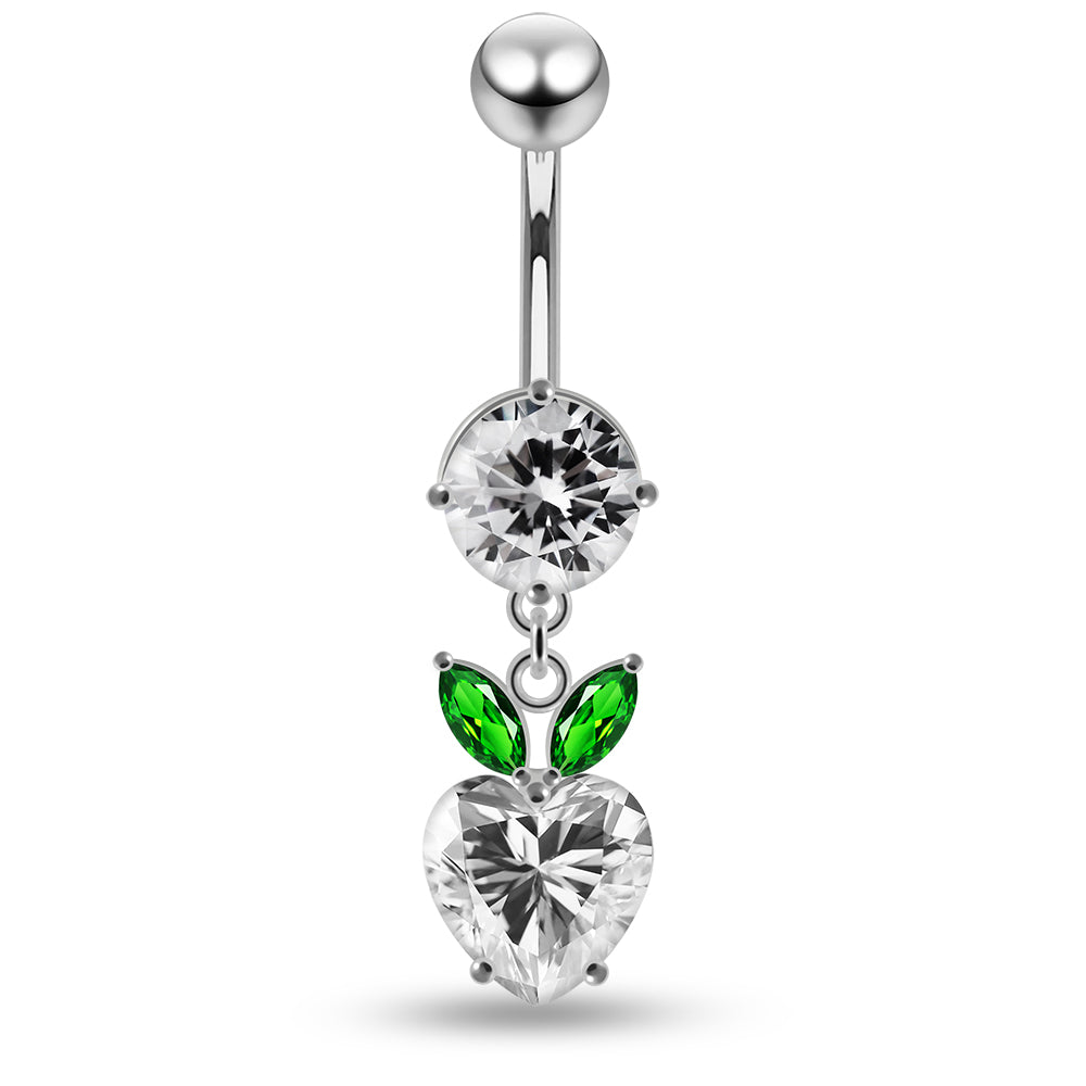 925 Sterling Silver Jewelled Fashion Cherry Heart Navel Belly Piercing