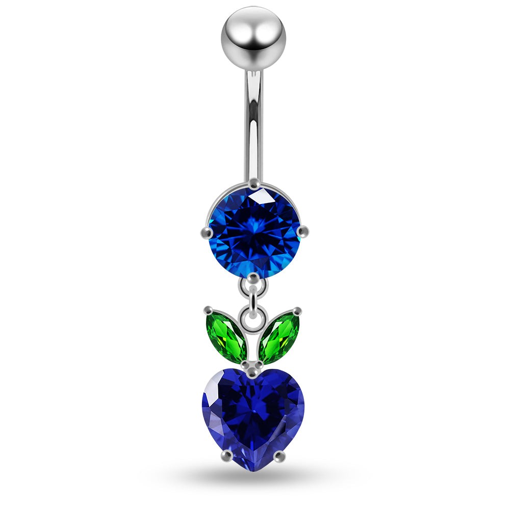925 Sterling Silver Jewelled Fashion Cherry Heart Navel Belly Piercing