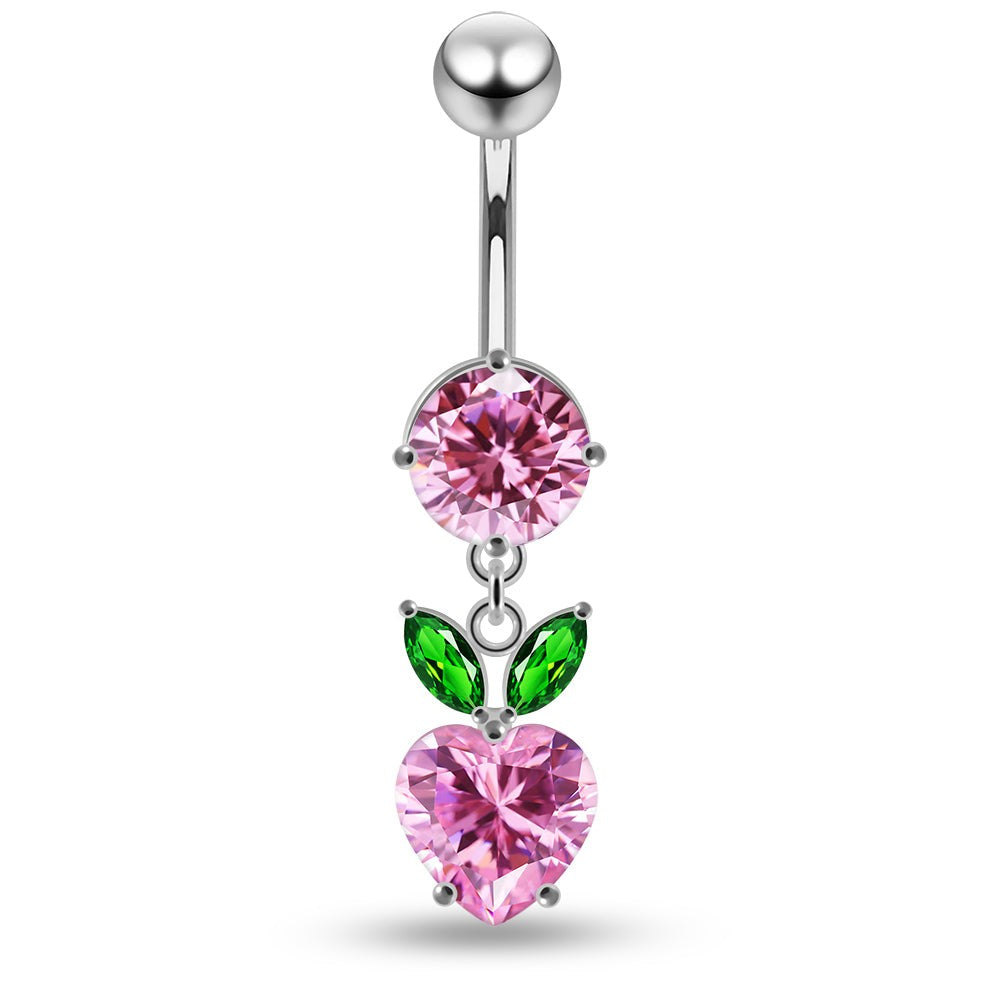 925 Sterling Silver Jewelled Fashion Cherry Heart Navel Belly Piercing