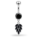925 Sterling Silver Round CZ Jewelled with Dangling Foliage Belly Piercing