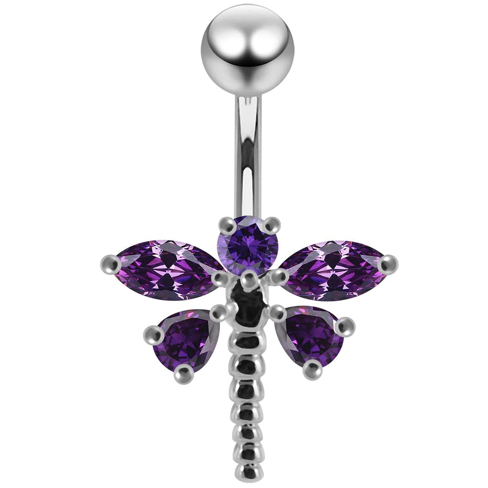 925 Sterling Silver Jewelled Dragonfly Non-Moving Belly Ring