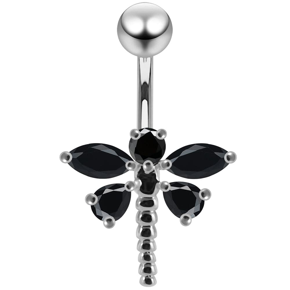 925 Sterling Silver Jewelled Dragonfly Non-Moving Belly Ring