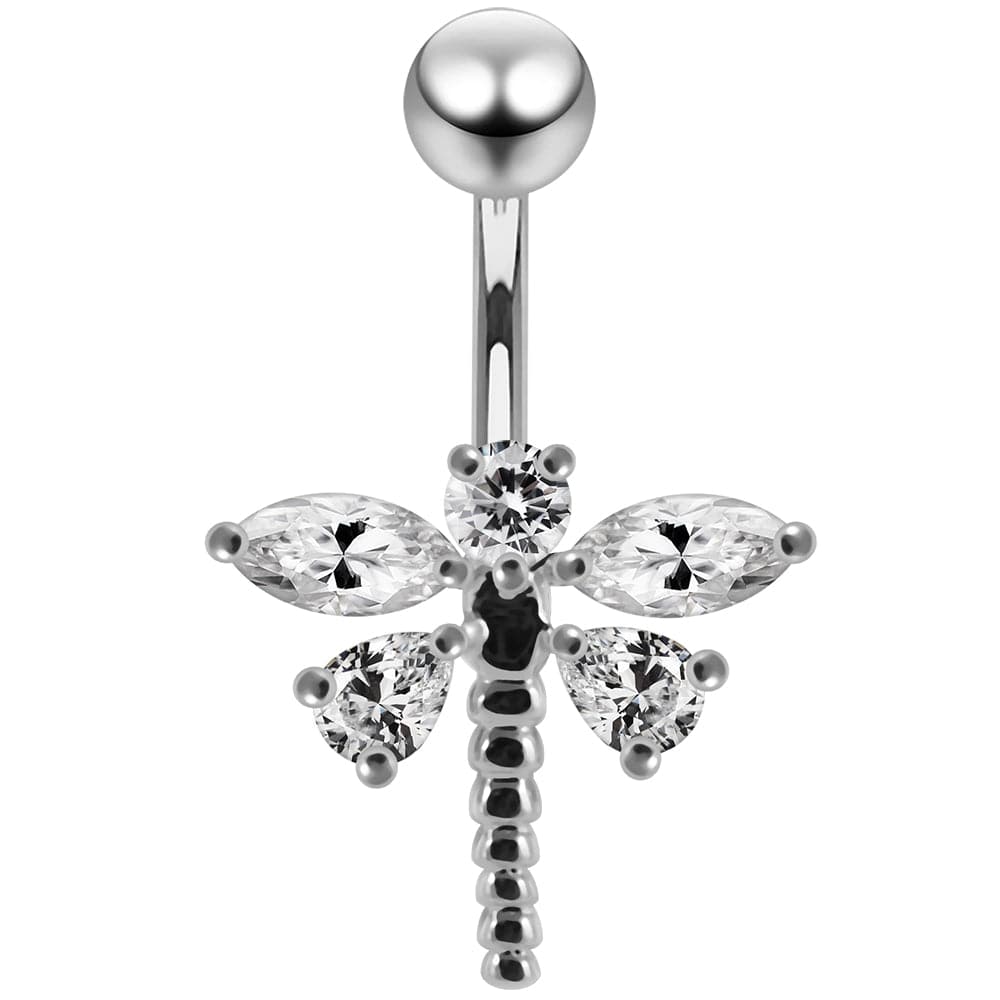 925 Sterling Silver Jewelled Dragonfly Non-Moving Belly Ring