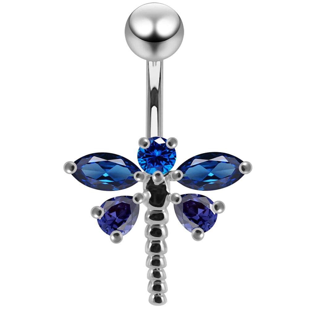 925 Sterling Silver Jewelled Dragonfly Non-Moving Belly Ring