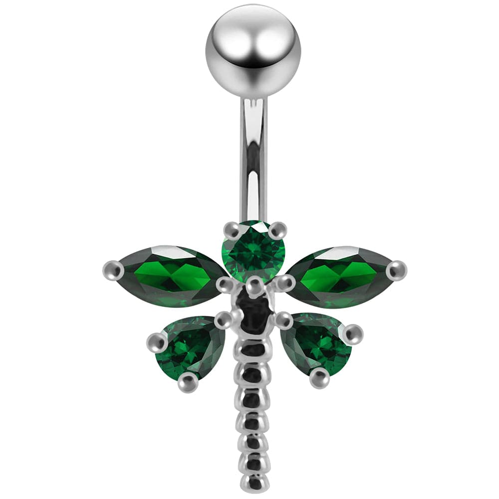 925 Sterling Silver Jewelled Dragonfly Non-Moving Belly Ring