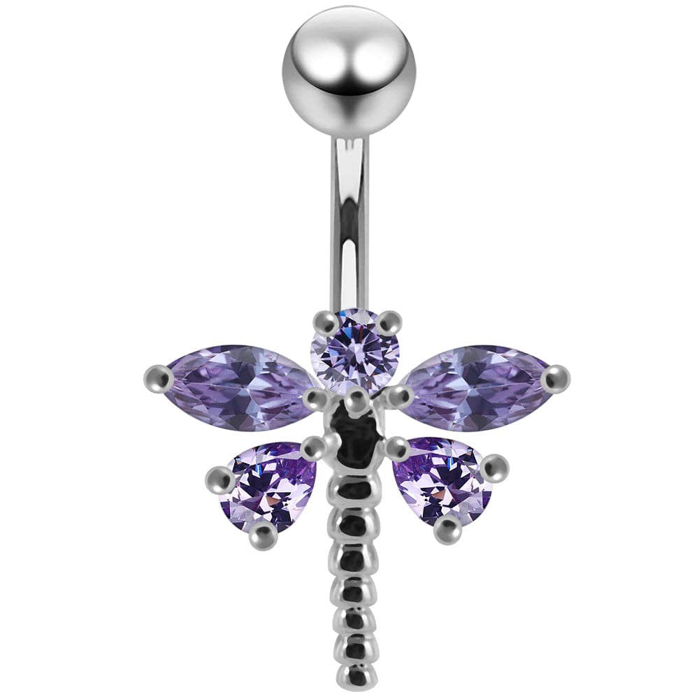925 Sterling Silver Jewelled Dragonfly Non-Moving Belly Ring