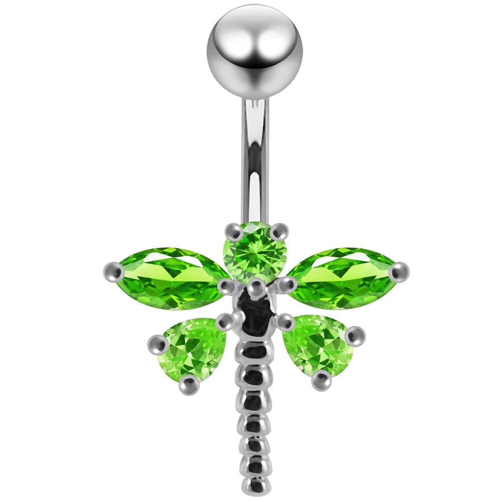 925 Sterling Silver Jewelled Dragonfly Non-Moving Belly Ring
