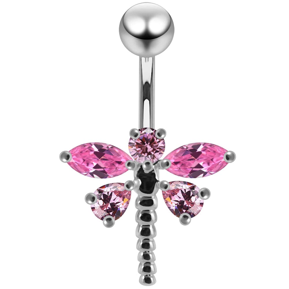 925 Sterling Silver Jewelled Dragonfly Non-Moving Belly Ring