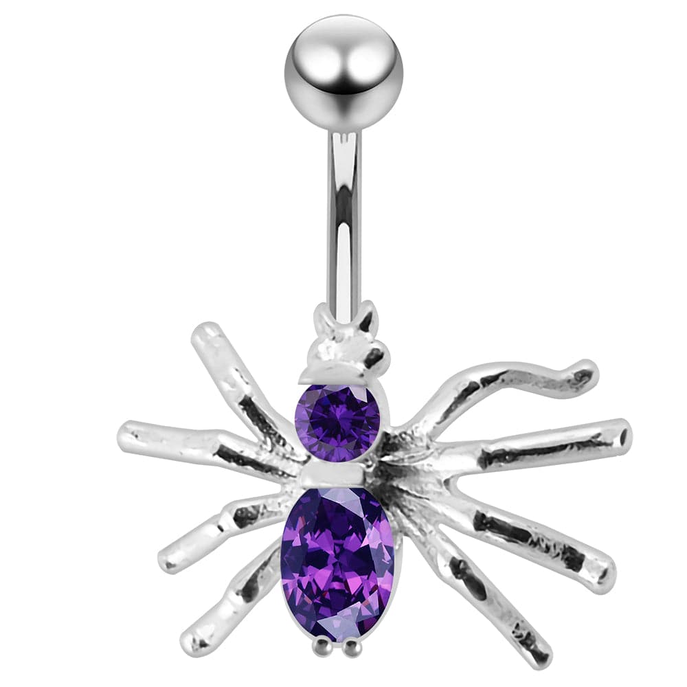 925 Sterling Silver Jewelled Spider Non-Moving Belly Ring