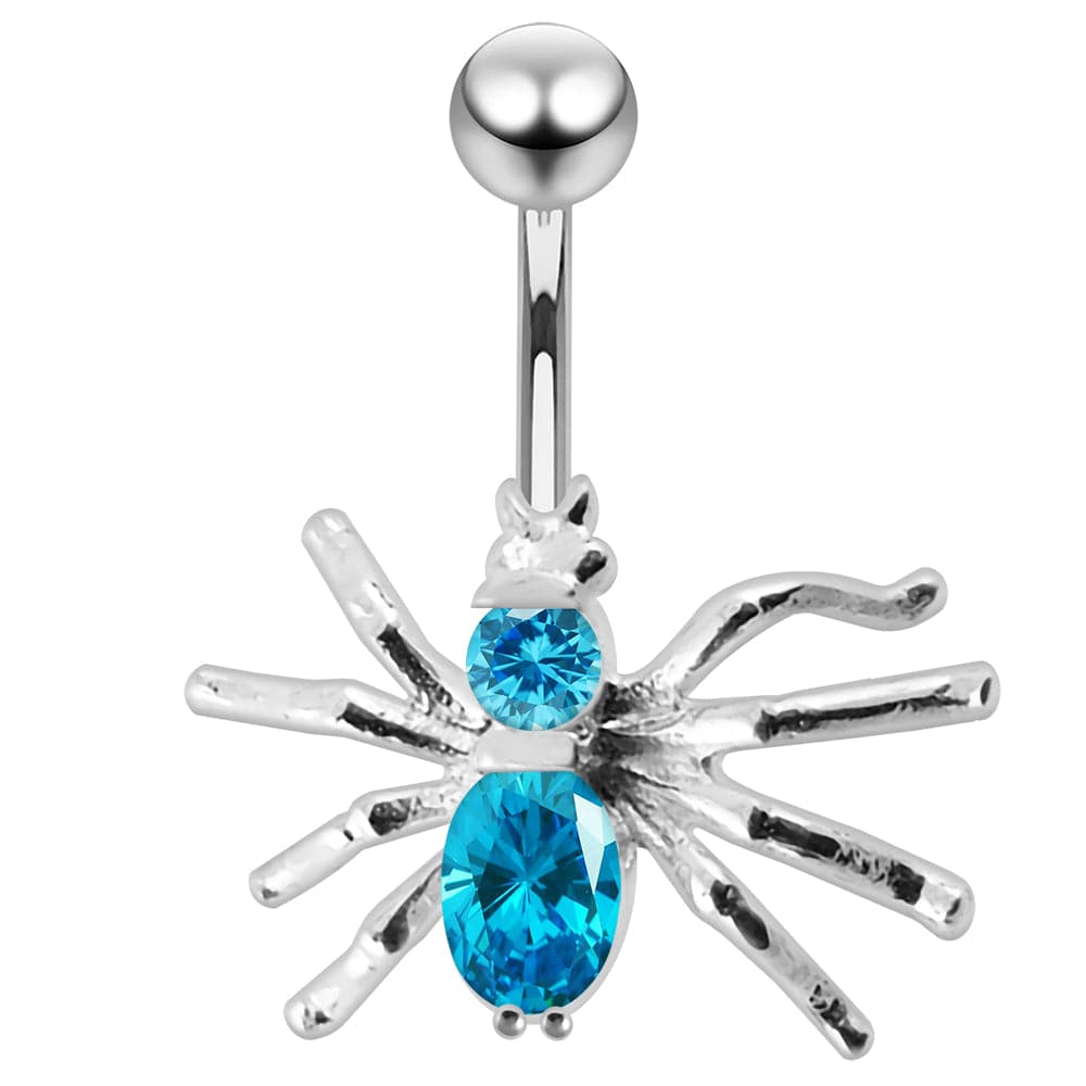 925 Sterling Silver Jewelled Spider Non-Moving Belly Ring
