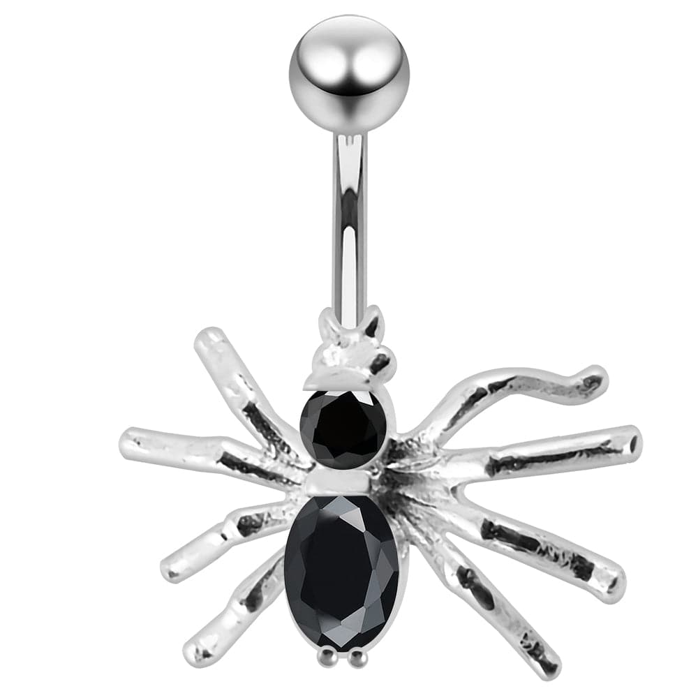 925 Sterling Silver Jewelled Spider Non-Moving Belly Ring