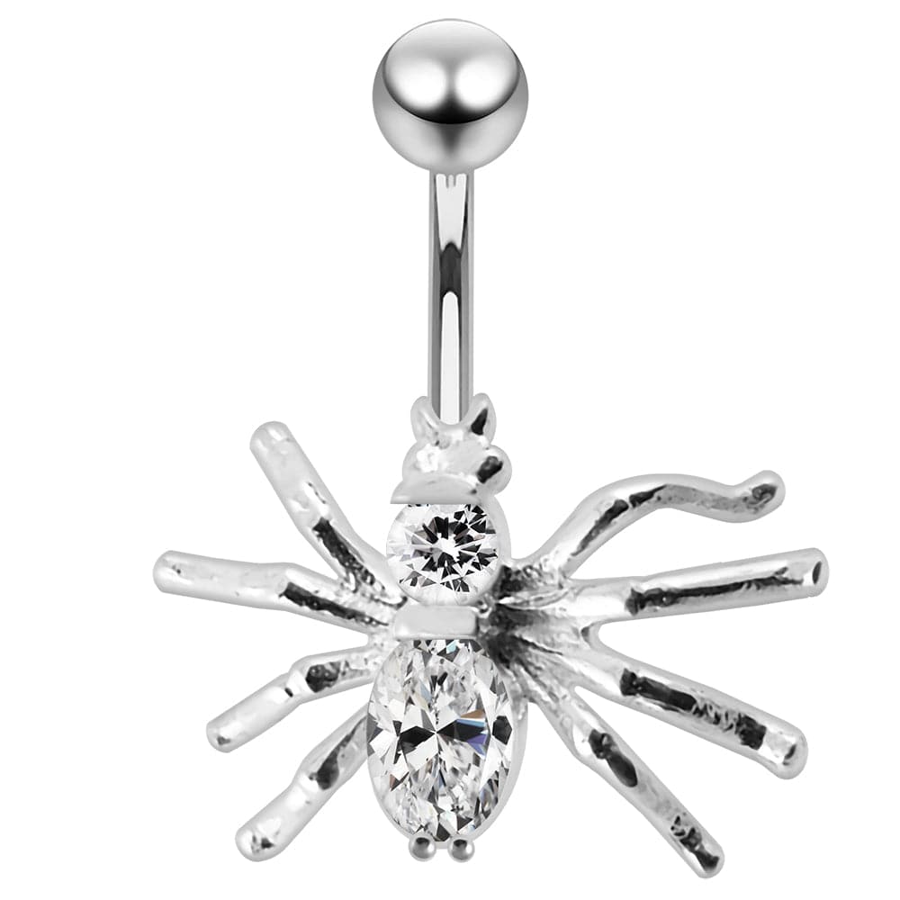 925 Sterling Silver Jewelled Spider Non-Moving Belly Ring