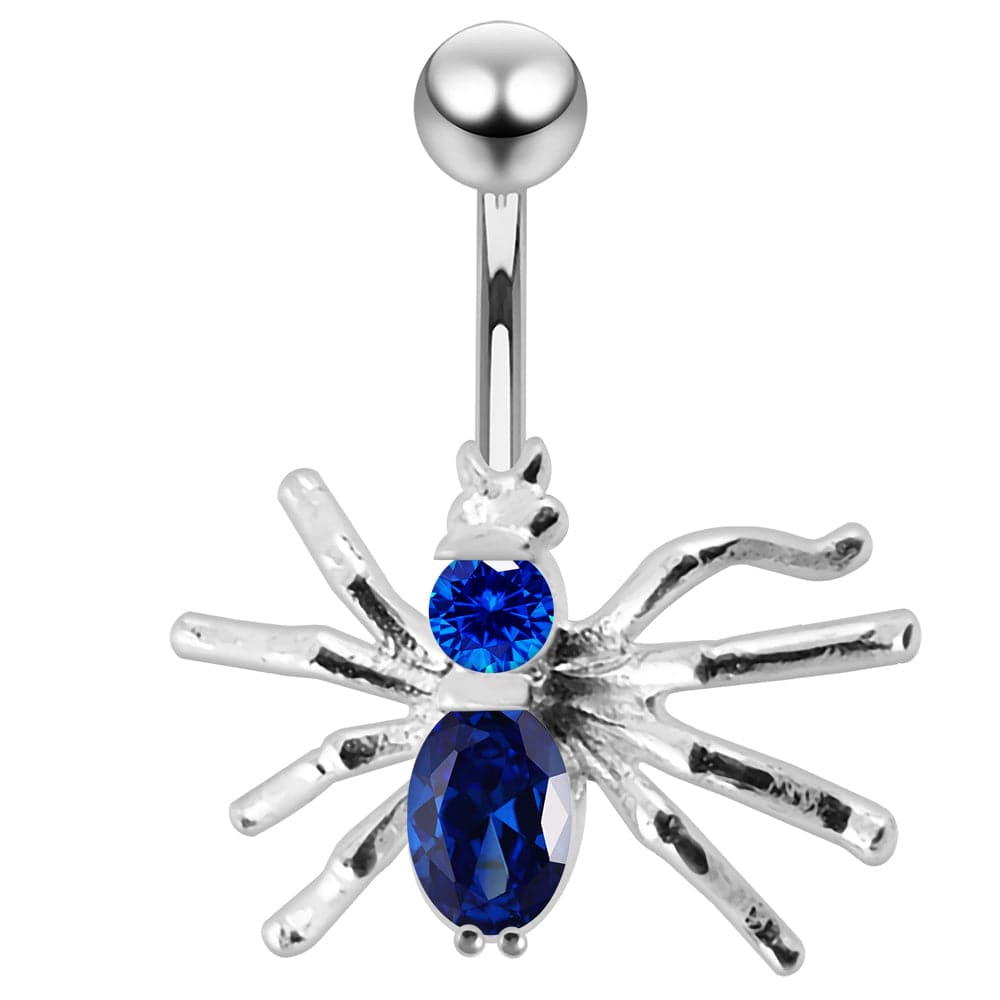 925 Sterling Silver Jewelled Spider Non-Moving Belly Ring