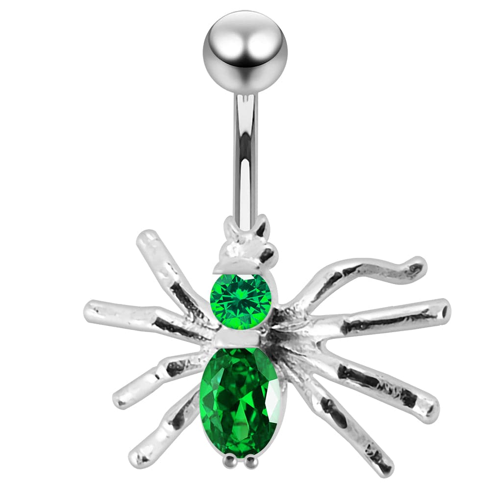 925 Sterling Silver Jewelled Spider Non-Moving Belly Ring