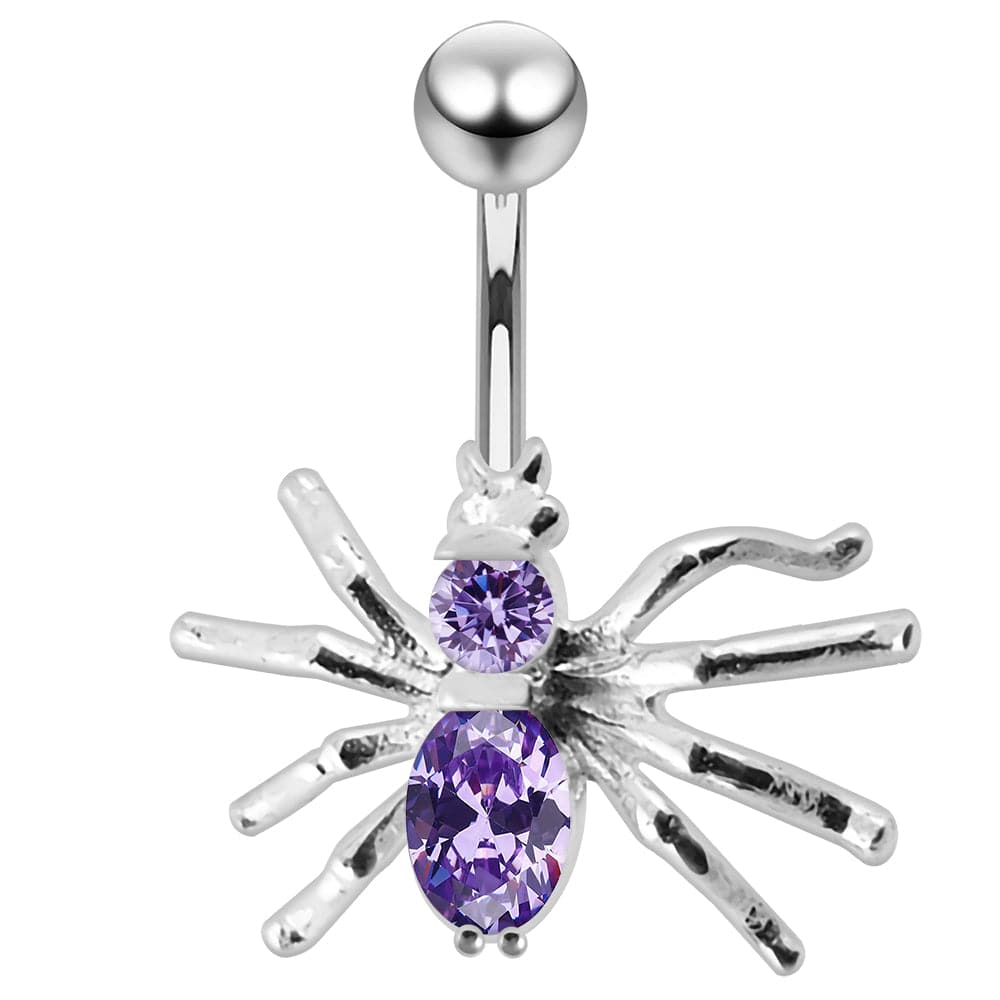 925 Sterling Silver Jewelled Spider Non-Moving Belly Ring