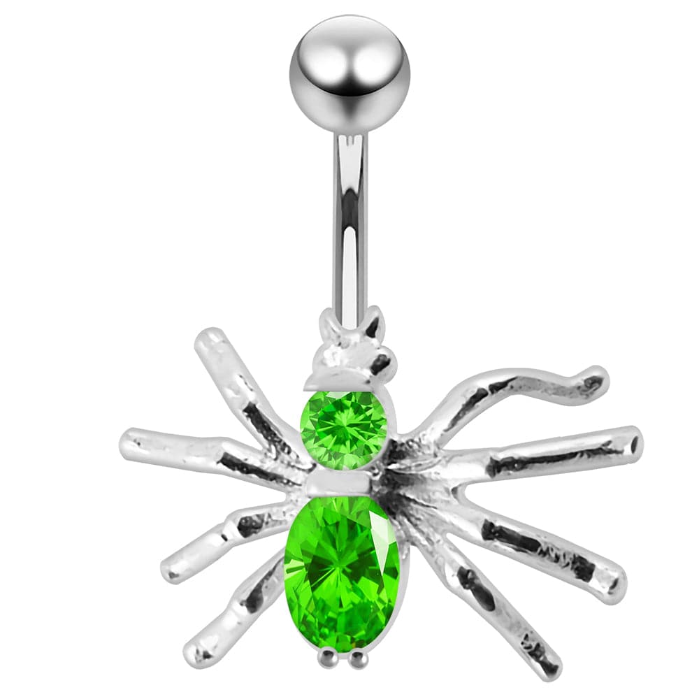 925 Sterling Silver Jewelled Spider Non-Moving Belly Ring
