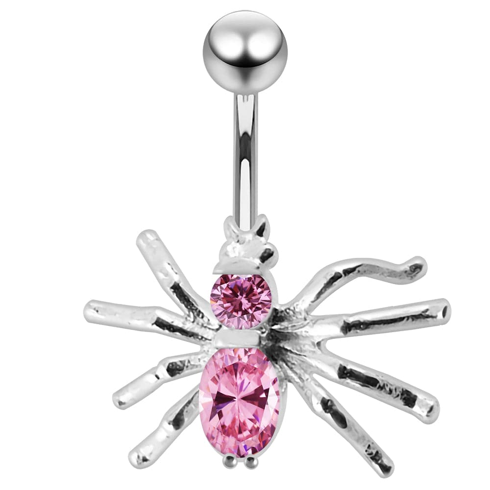 925 Sterling Silver Jewelled Spider Non-Moving Belly Ring