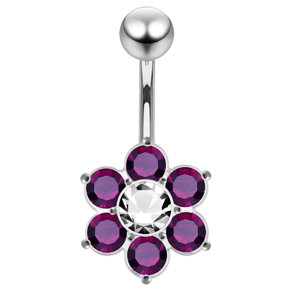 925 Sterling Silver Jewelled Flower Navel Belly Ring