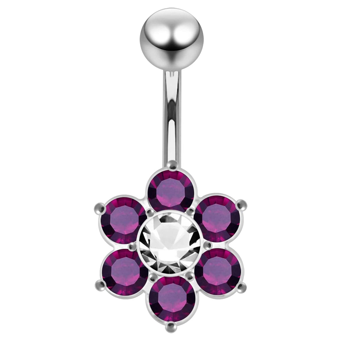 925 Sterling Silver Jewelled Flower Navel Belly Ring