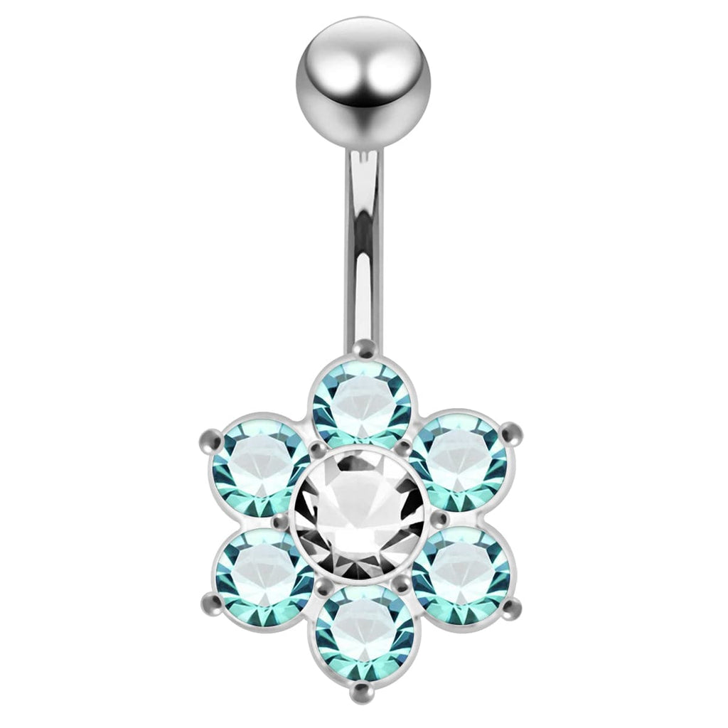 925 Sterling Silver Jewelled Flower Navel Belly Ring