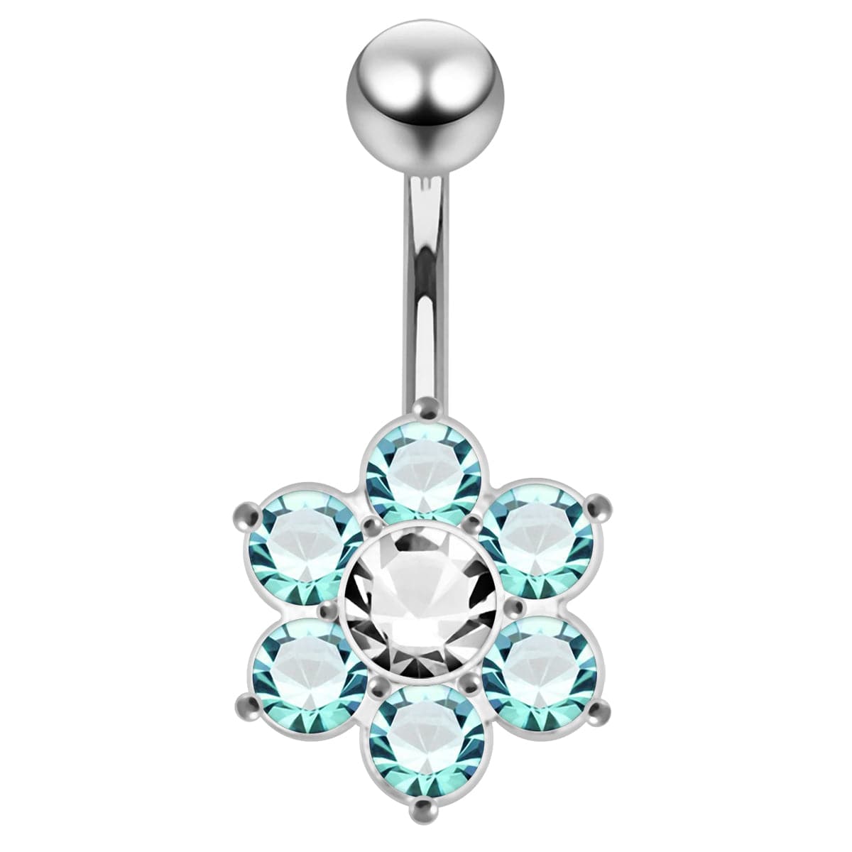925 Sterling Silver Jewelled Flower Navel Belly Ring