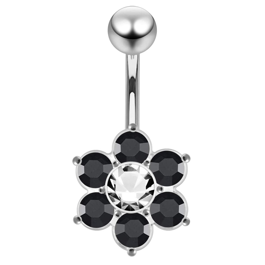 925 Sterling Silver Jewelled Flower Navel Belly Ring