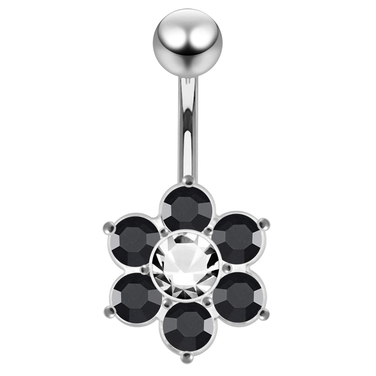925 Sterling Silver Jewelled Flower Navel Belly Ring