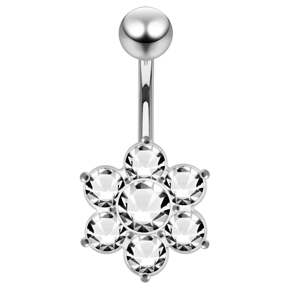 925 Sterling Silver Jewelled Flower Navel Belly Ring