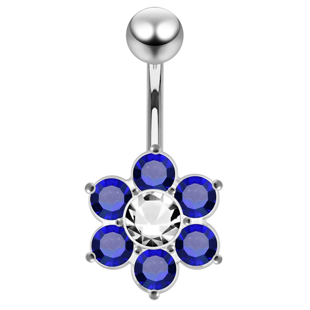 925 Sterling Silver Jewelled Flower Navel Belly Ring