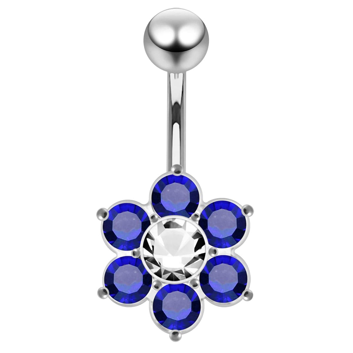 925 Sterling Silver Jewelled Flower Navel Belly Ring