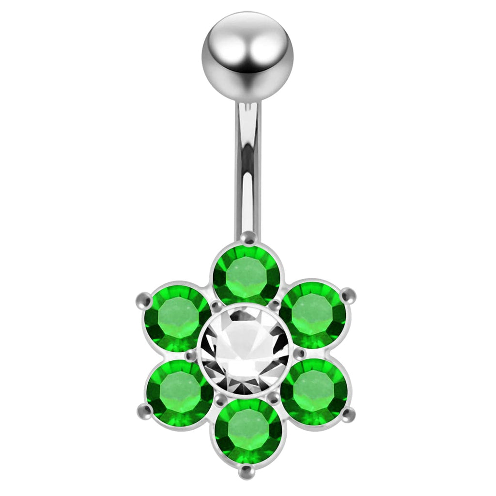 925 Sterling Silver Jewelled Flower Navel Belly Ring