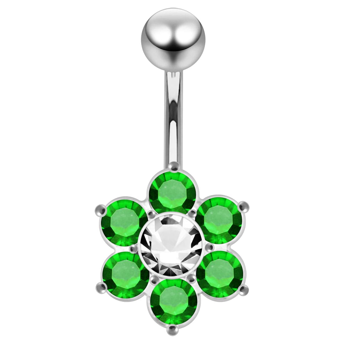 925 Sterling Silver Jewelled Flower Navel Belly Ring