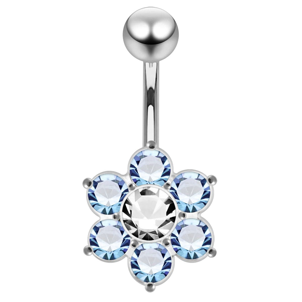 925 Sterling Silver Jewelled Flower Navel Belly Ring