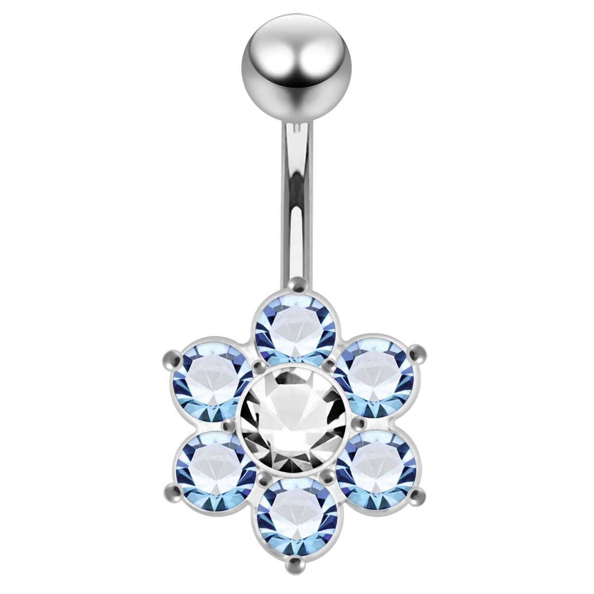 925 Sterling Silver Jewelled Flower Navel Belly Ring
