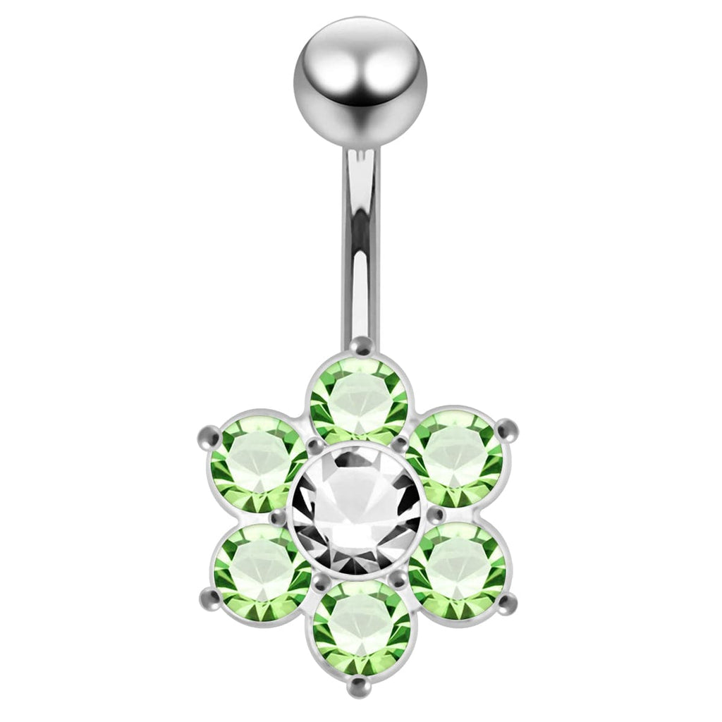 925 Sterling Silver Jewelled Flower Navel Belly Ring